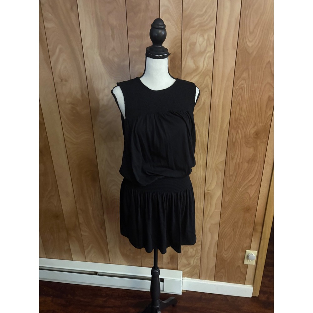 Soft Joie Black Smocked Blouson Mini Dress Sleeveless Cotton Modal Large NWT